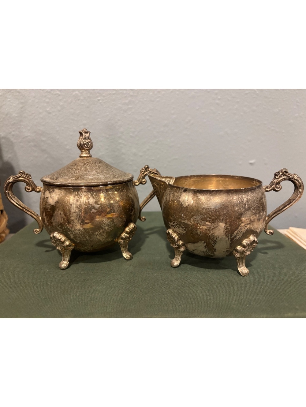 Vintage Silverplated Creamer and Sugar Bowl Set from Hong Kong